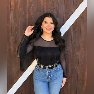 Willow & Root Black Sheer Fringe Top